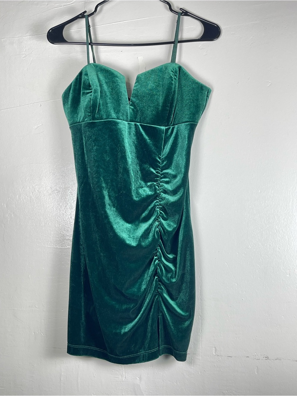 Emerald Sundae Green Velvet Ruched Mini Dress